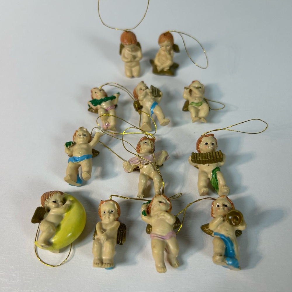 Kurt Adler Miniature Angel Christmas Ornaments Musical Instruments Lot of 12 VTG